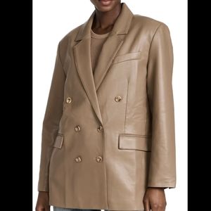 Pistola Roman oversized double breasted faux leather blazer taupe large NWT